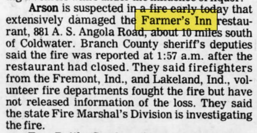 Farmers Inn - June 1982 Fire